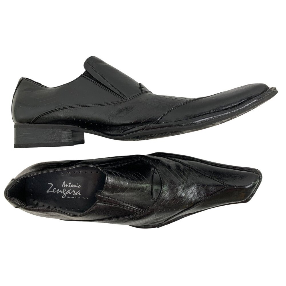 Antonio Zengara Mens Black Leather Dress Shoes Size 11M Italian EUC Loafer X1067